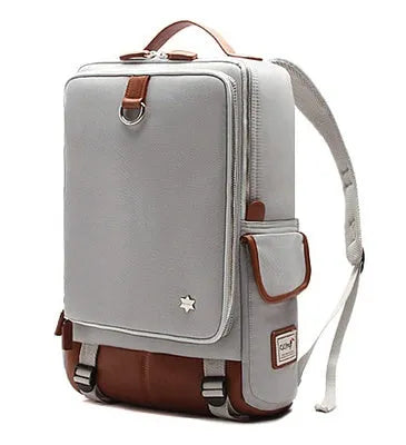 Modern Korean style men's backpack in Oxford cloth showing army green colour option.