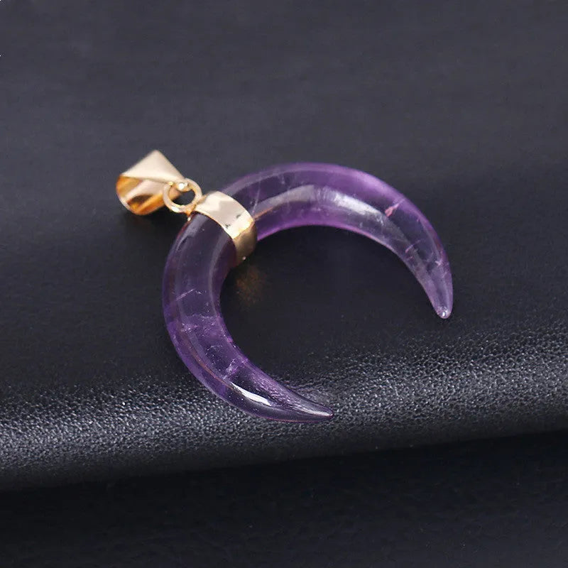 Natural stone moon pendant necklace with copper chain in pink or purple colour options