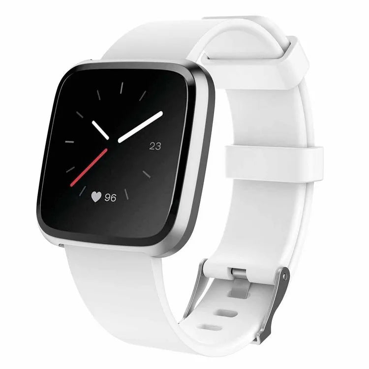 Fitbit Versa Lite TPE replacement watch strap showing colour options and sizing measurements