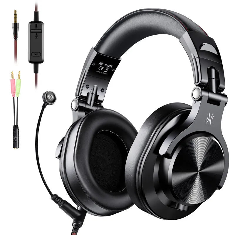 OneOdio over-ear headphones in black and red colour options on a grey background.
