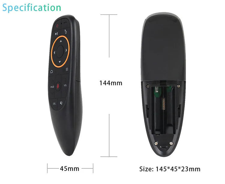G10 G10S intelligent voice remote control with air mouse function showing silicone buttons on plastic shell