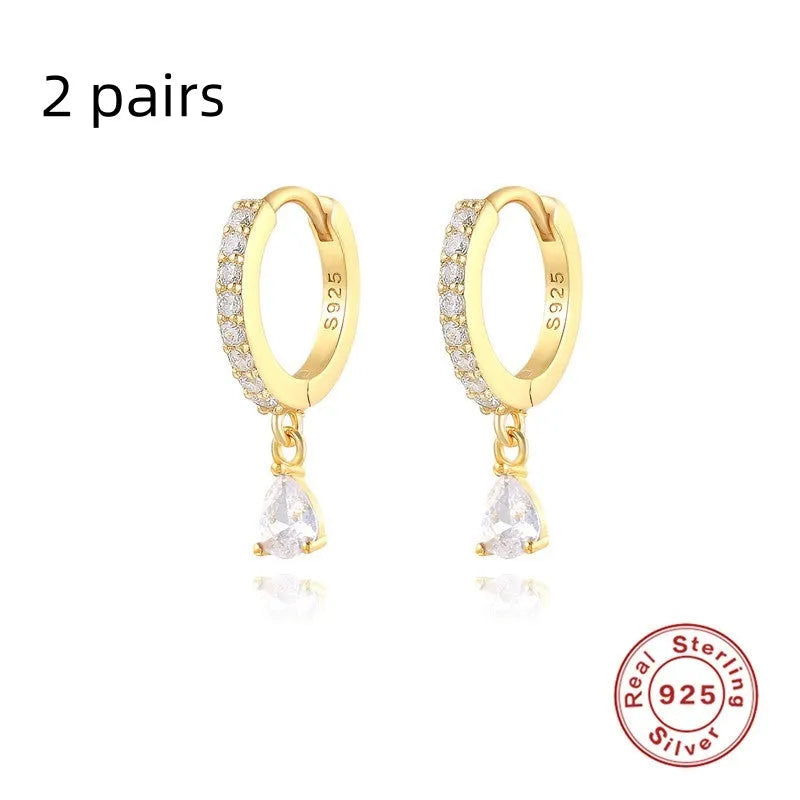 S925 sterling silver water drop earrings with geometric shape and diamond/gemstone accent options