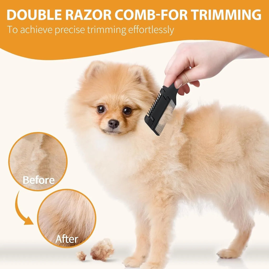 2-in-1 pet razor comb and trimmer for dogs and cats with 10 replacement blades