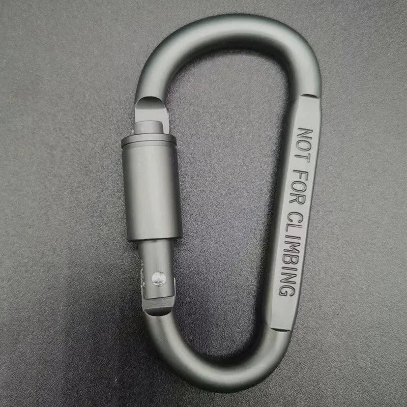 D-type aluminium climbing carabiner with twist-lock gate in multiple colour options showing 8cm flat profile