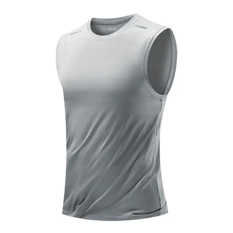 Men's loose fit sleeveless waistcoat vest in a solid colour, showing straight hem design.