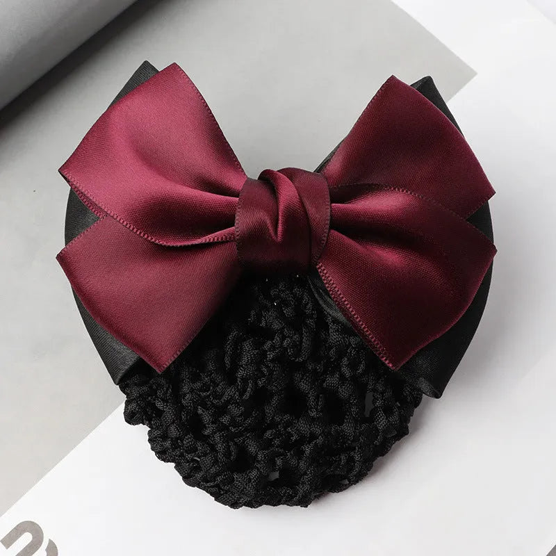 Professional two-bow mesh hair clip for female workers in various colours.