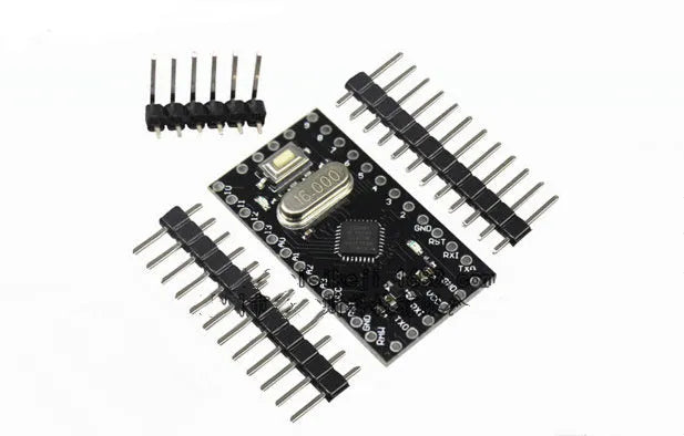 Mini Pro ATMEGA328P microcontroller circuit board with pin headers and components