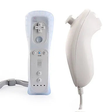Nintendo Wii left and right gamepad controllers with infrared sensor in selected colour.