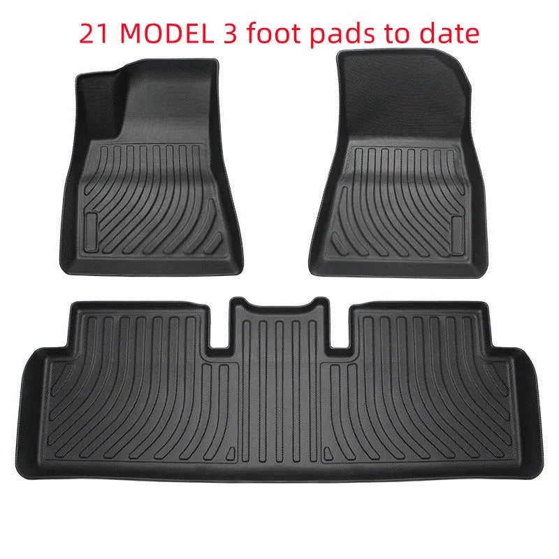Rubber floor mat with TPE footrest for Tesla Model 3, Y, X, and S cars.