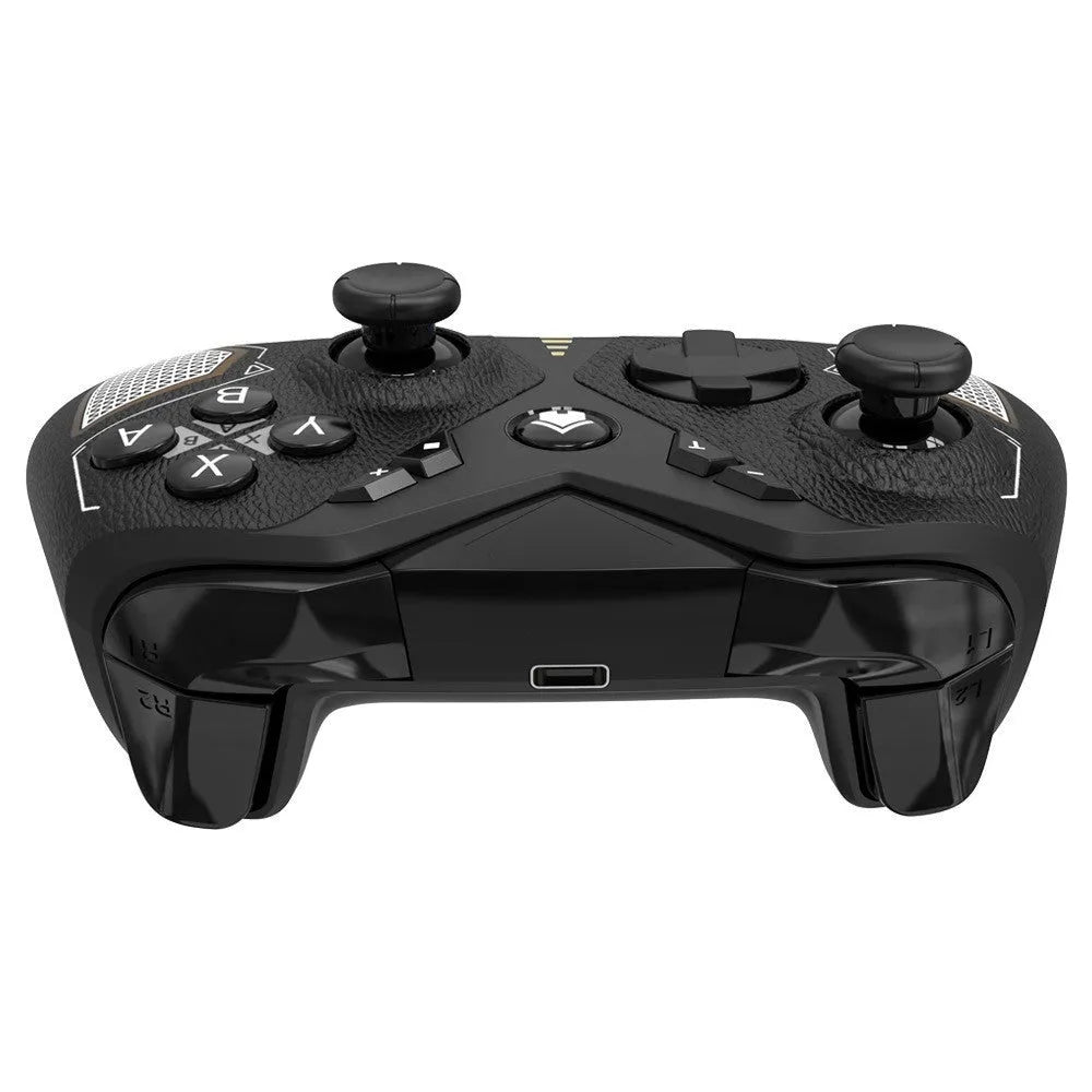 Black wireless game controller with leather pattern texture for Nintendo Switch and mobile phones.
