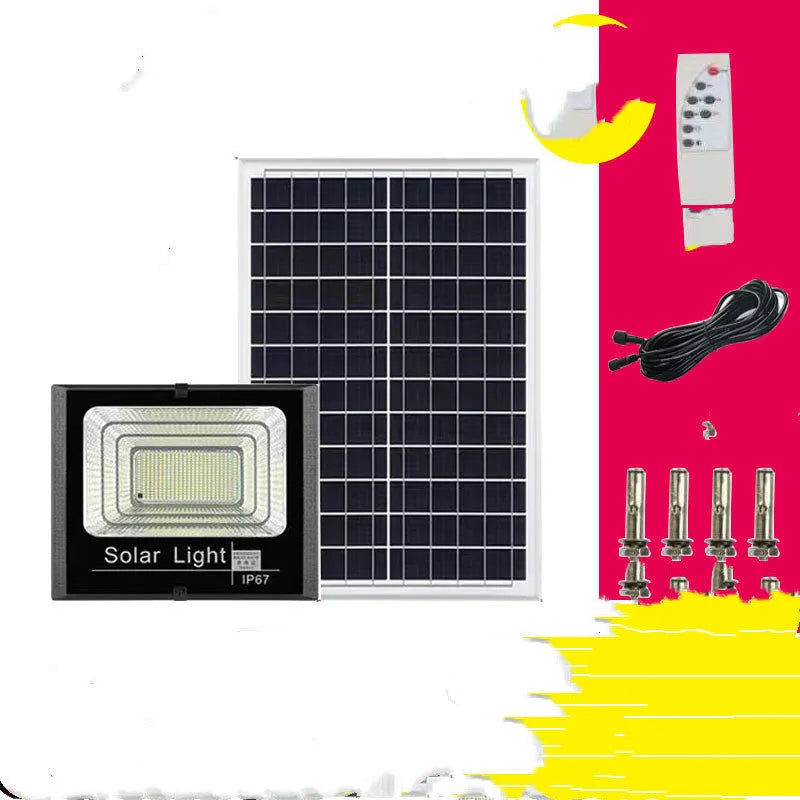 Black solar powered LED garden flood light with remote control for outdoor lighting