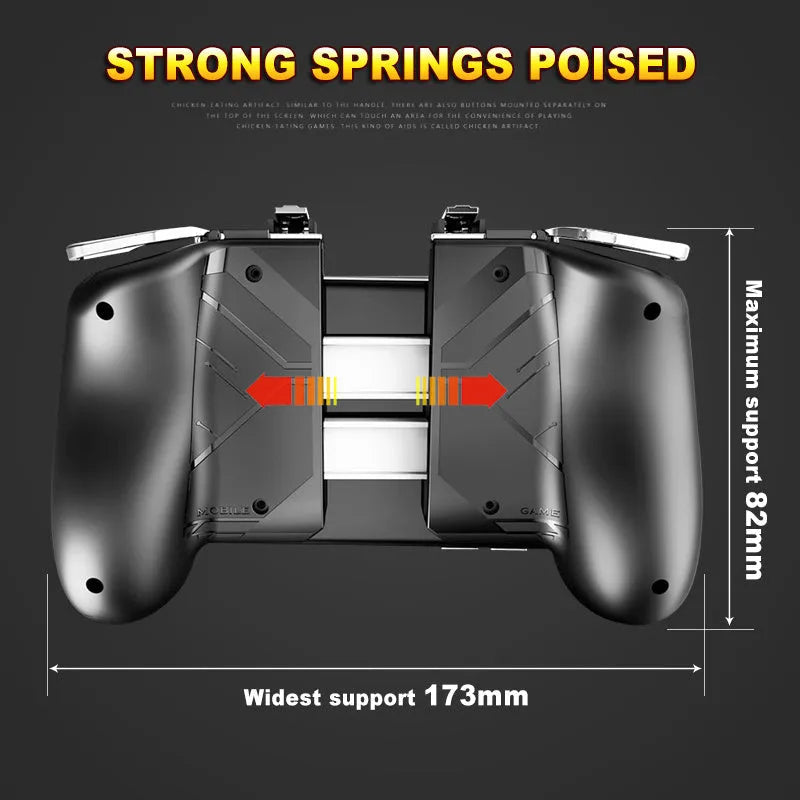 Adjustable Bluetooth mobile game controller handle holding a smartphone