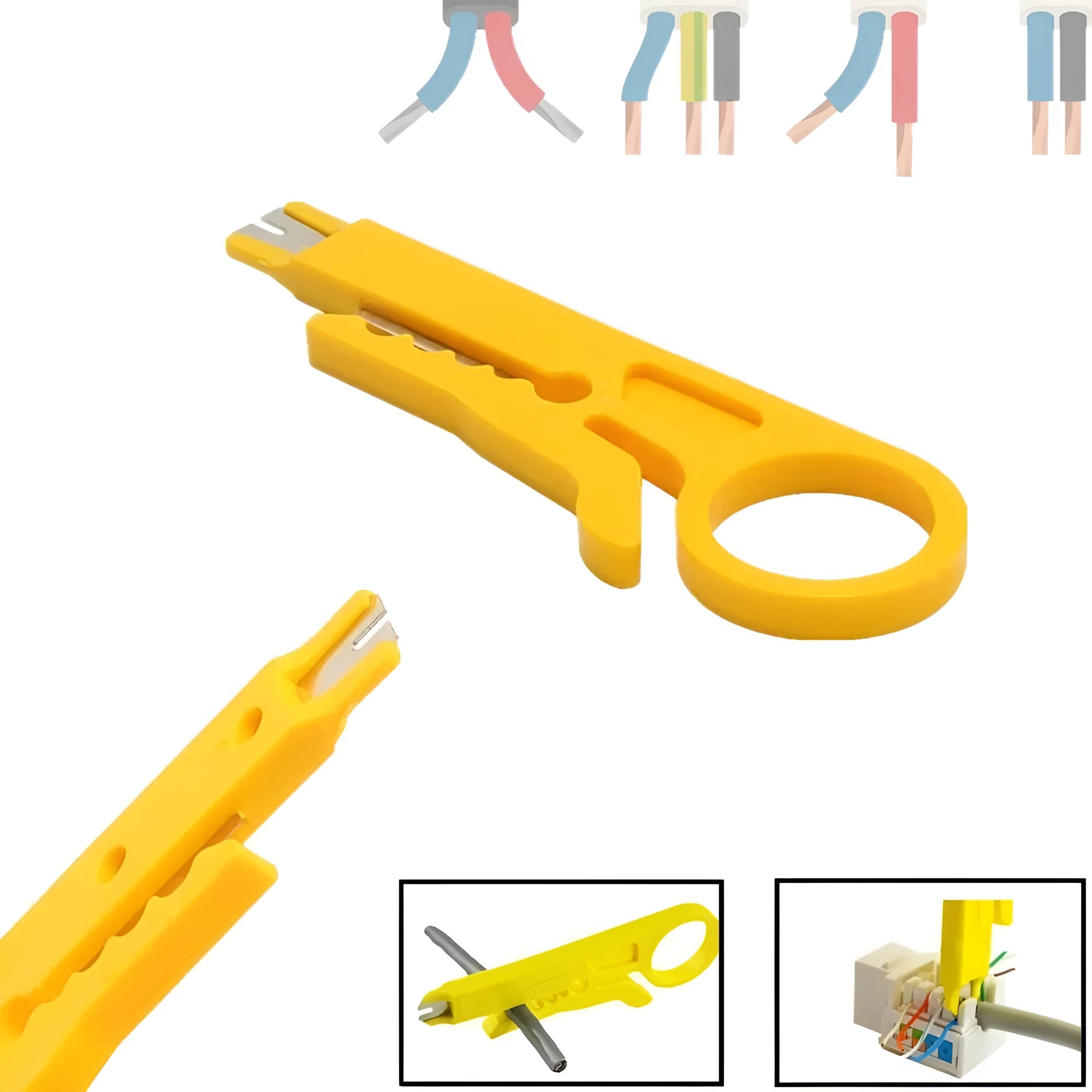 Yellow mini portable wire stripper with 0.6mm stripping diameter for telephone and network cables