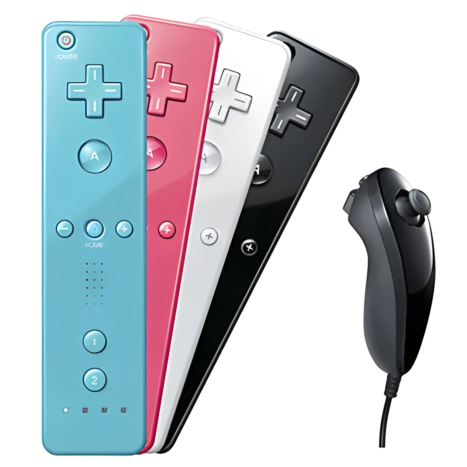 Nintendo Wii left and right gamepad controllers with infrared sensor in selected colour.
