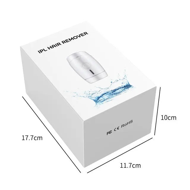 White home laser hair removal instrument measuring 14.3cm tall with 5 energy settings and UK plug
