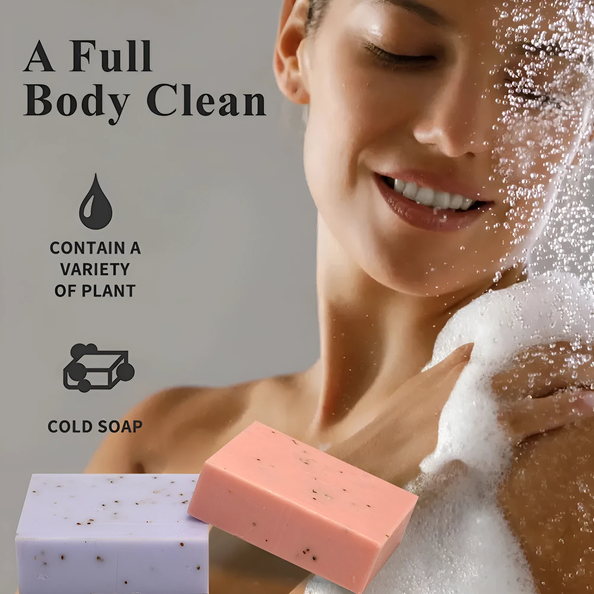 Frosted handmade essential oil soap bar in coconut, green tea, lavender, or rose scent