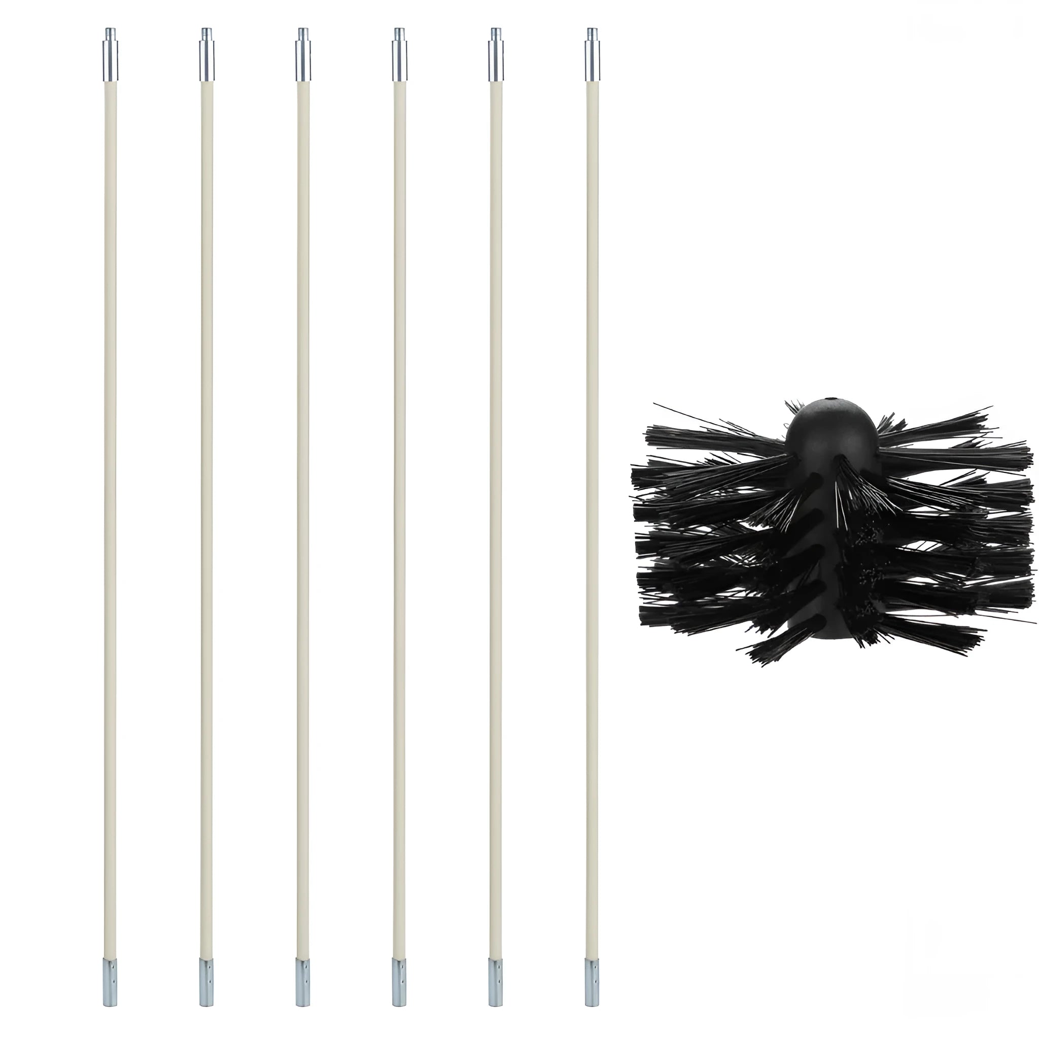 Flexible chimney and dryer vent cleaning brush with nylon bristles, shown bent.
