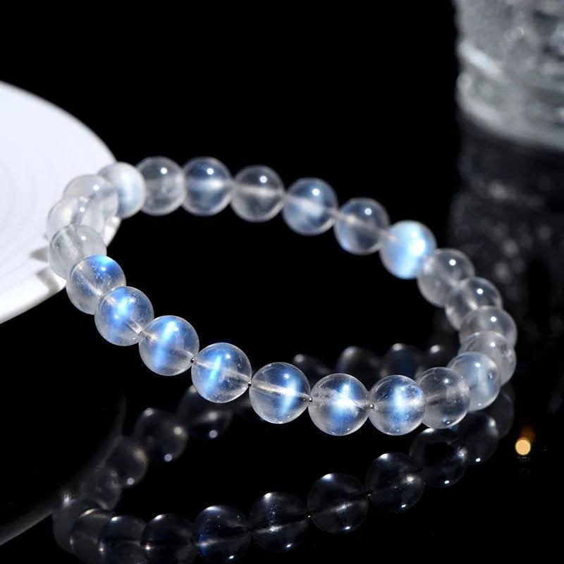 Blue Moonlight natural crystal bracelet with hand-ground beads in cream body colour
