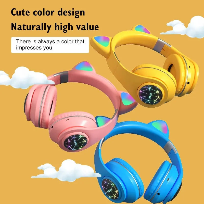 Cat ear wireless sports Bluetooth headset in black with bilateral stereo design