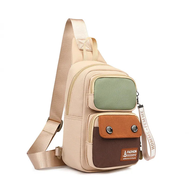 Outdoor leisure crossbody shoulder bag in nylon with multifunctional storage compartments