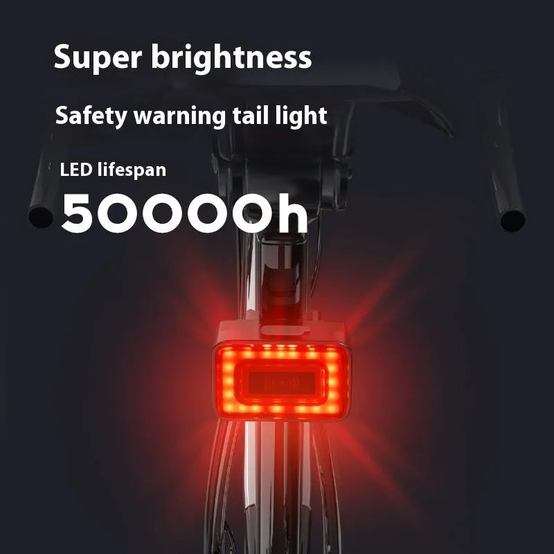 Smart millimeter wave radar cycling tail light with double bracket mount showing Type-C charging port