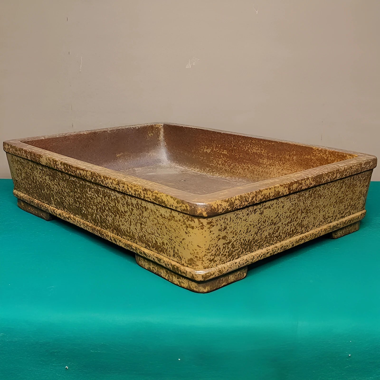Straight shallow rectangular Yixing Zisha flowerpot made from purple sand clay