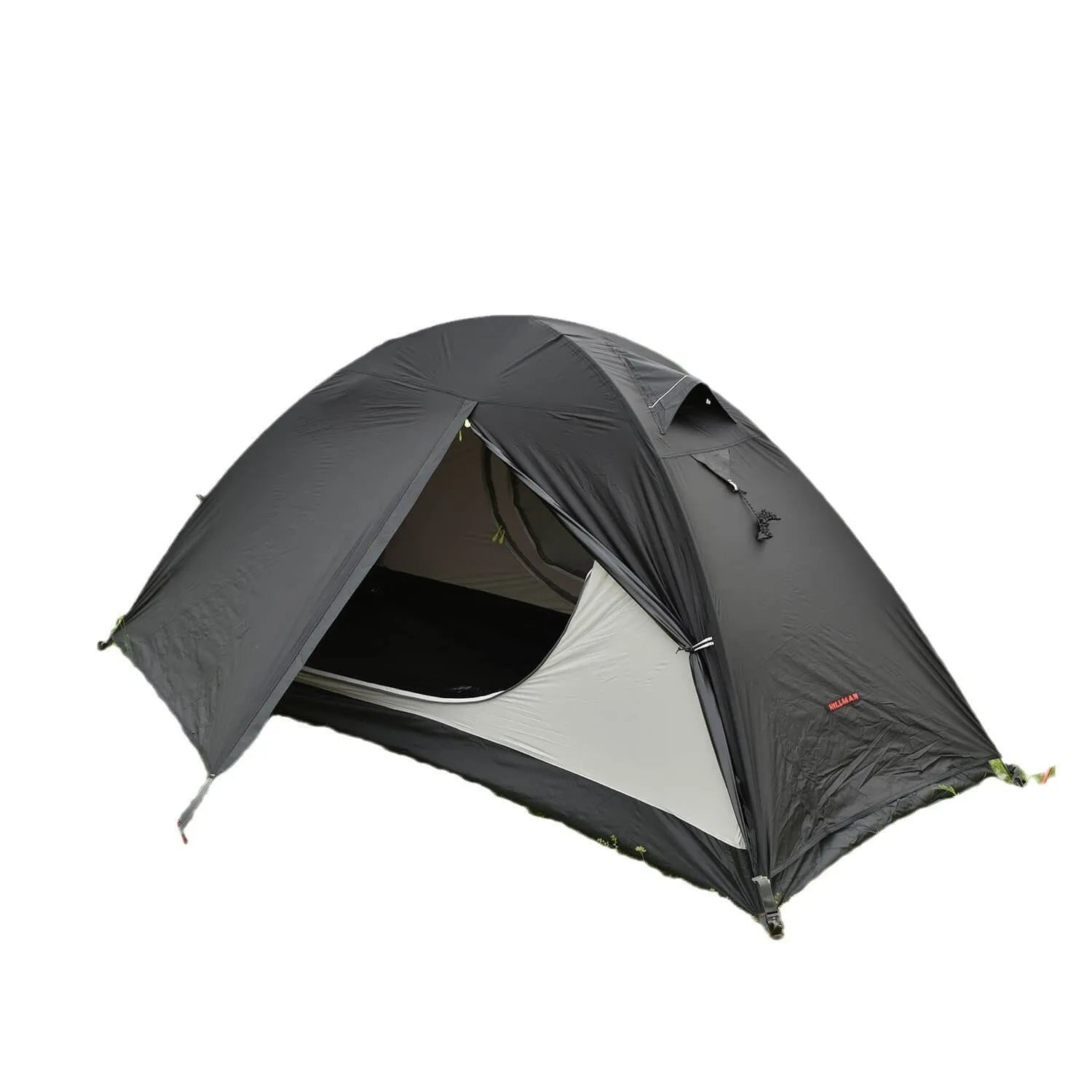Single person camping tent with aluminium poles shown in expanded position with orange colour option
