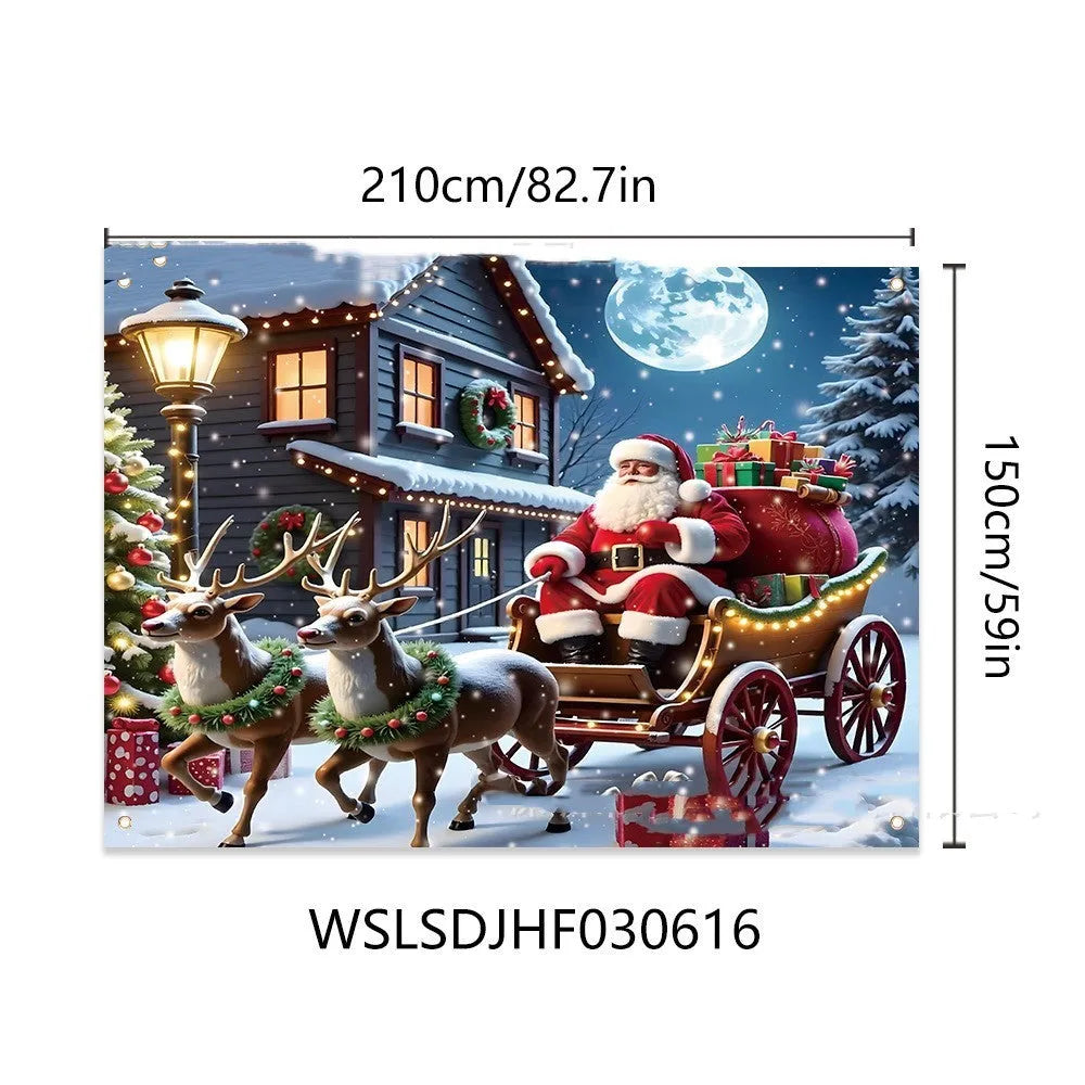 Santa Claus Christmas banner 210x150cm with night sky scene and gifts
