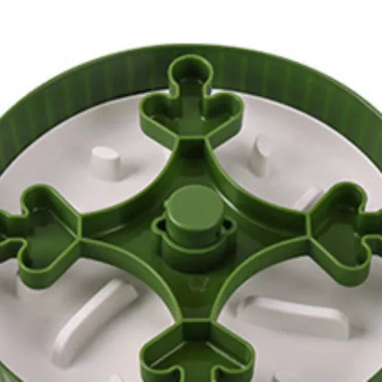 Interactive rotating slow feed pet bowl with silicone licking mat in blue windmill pattern