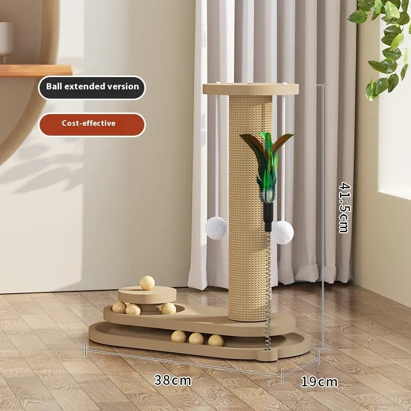 Solid wood cat scratching post with turntable climbing frame in multiple design variations