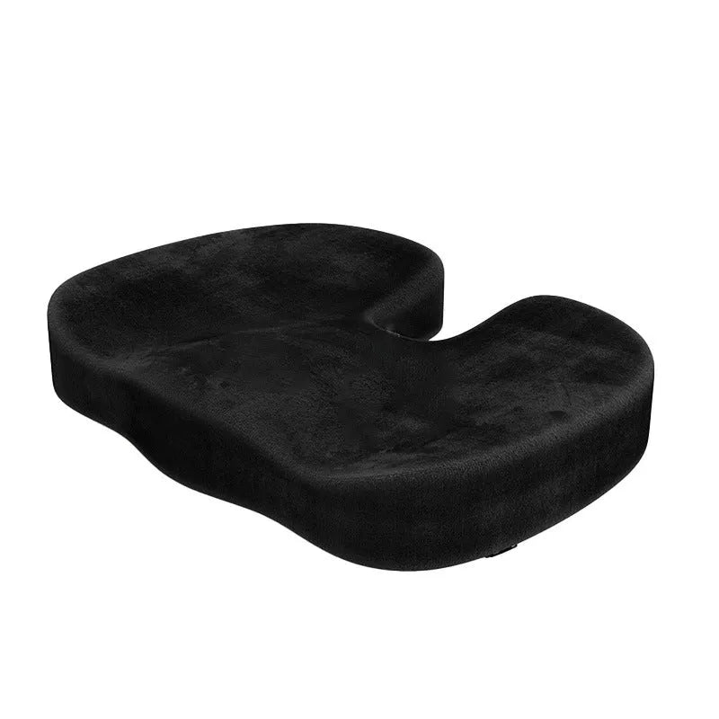 Black U-shaped memory foam office seat cushion on a chair