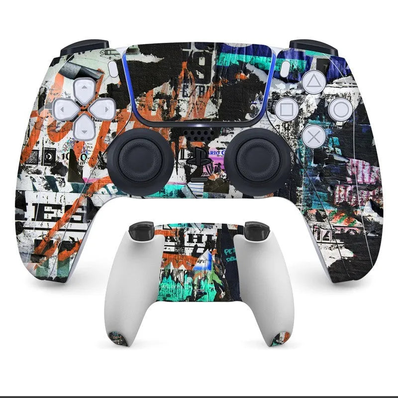 Set of micro-frosted PVC protective stickers for PS5 controller, front and back.