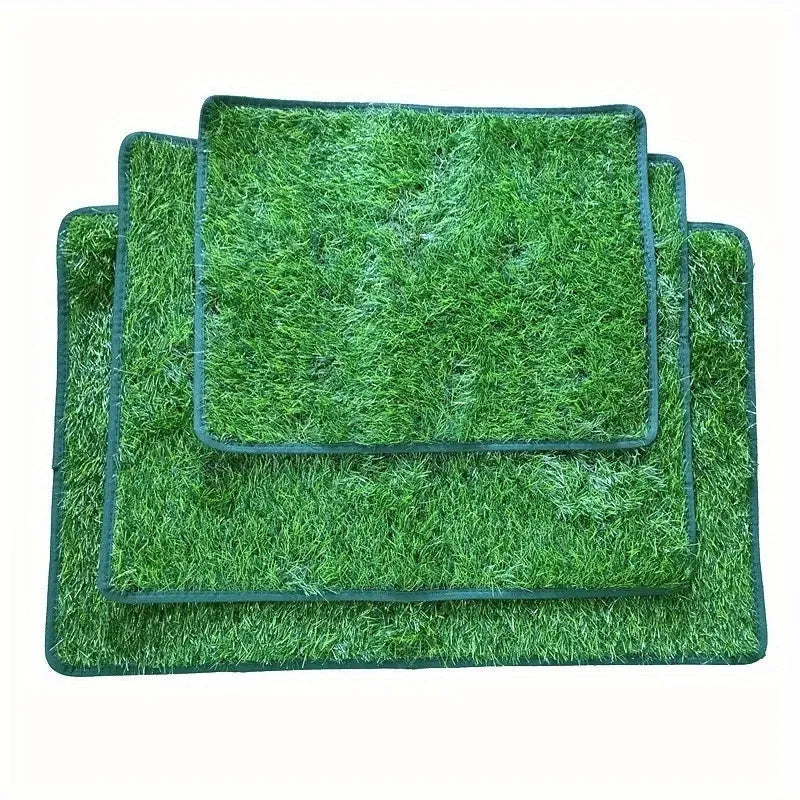 Artificial grass dog toilet training mat with plastic base in three sizes.