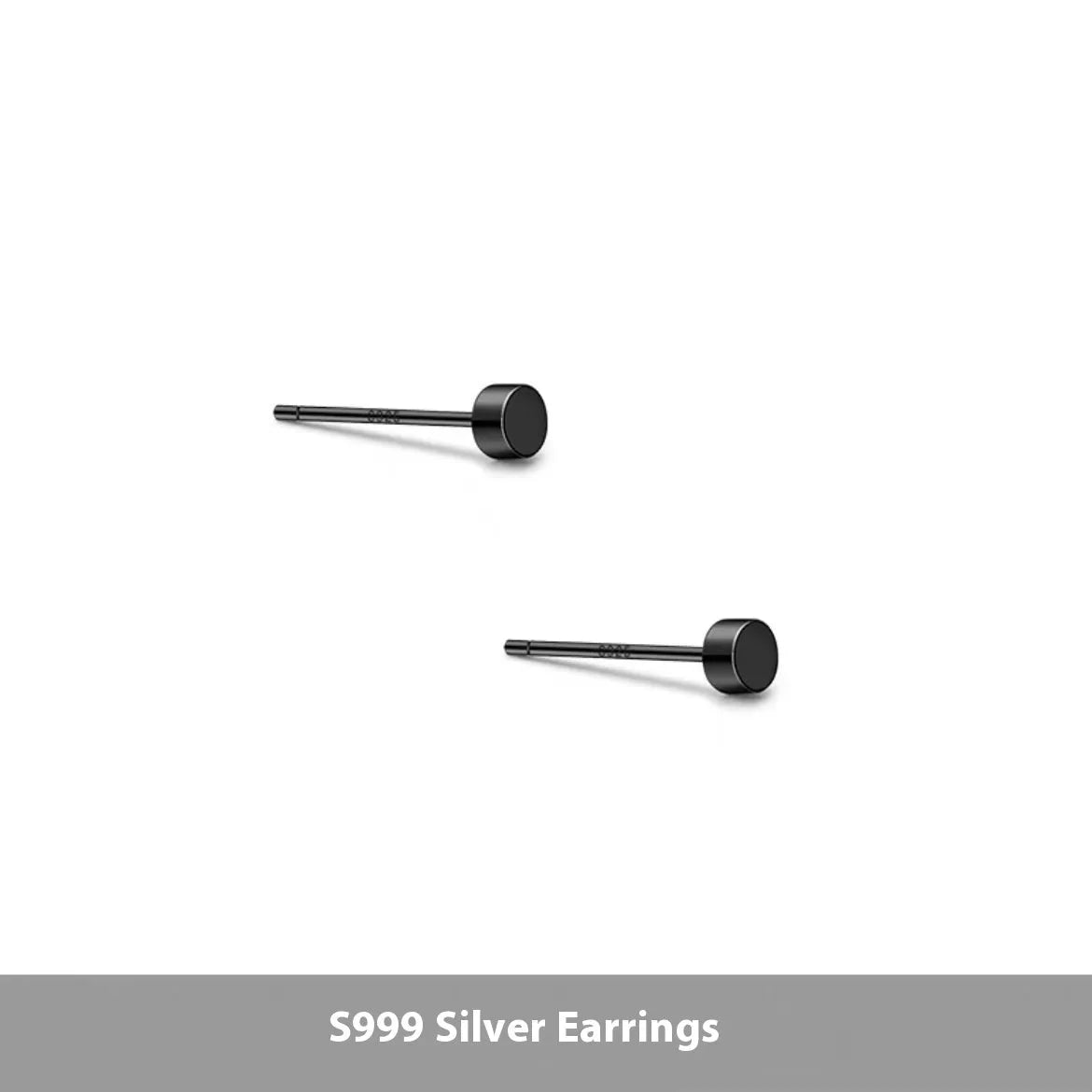 S999 sterling silver flat ear bone studs in silver and black colours, showing six size options from 3mm to 8mm diameter
