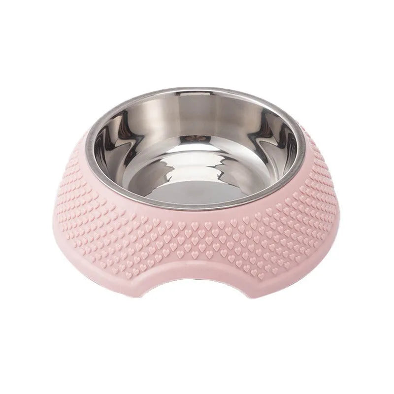 Blue stainless steel pet bowl with a weighted non-slip base for cats and dogs.