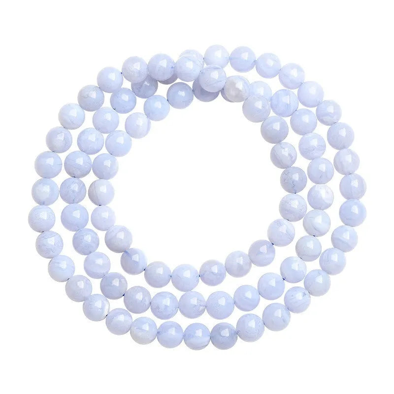 Natural blue agate bracelet with multi-circle patterns and striped crystal beads in original Ruyi design