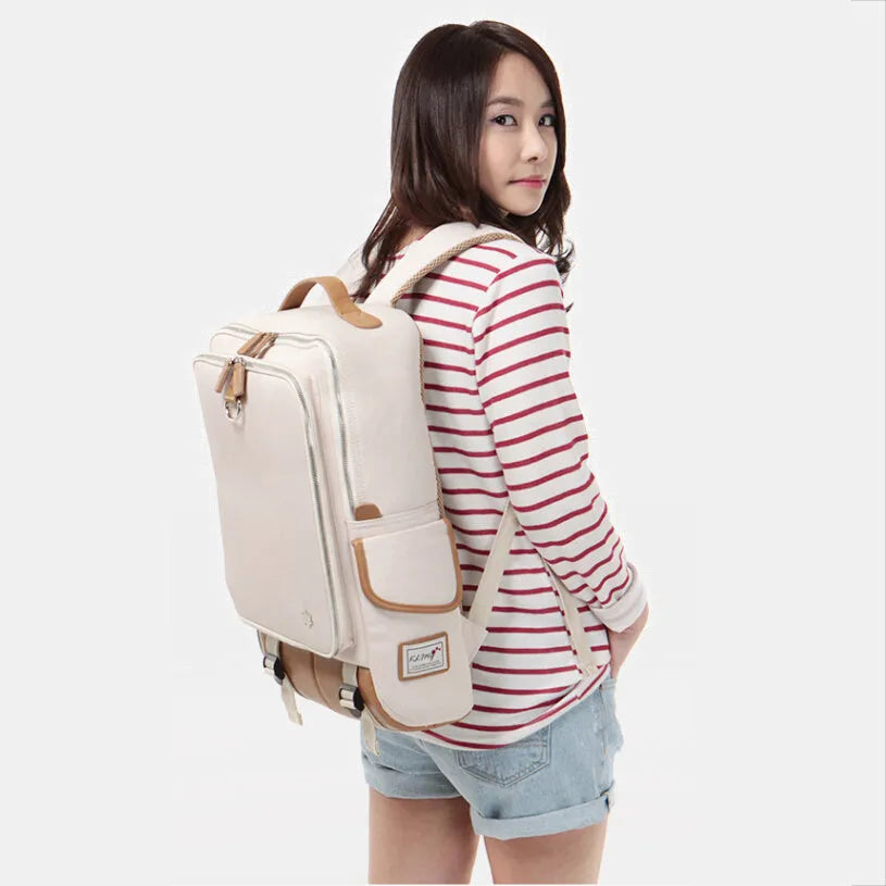 Modern Korean style men's backpack in Oxford cloth showing army green colour option.