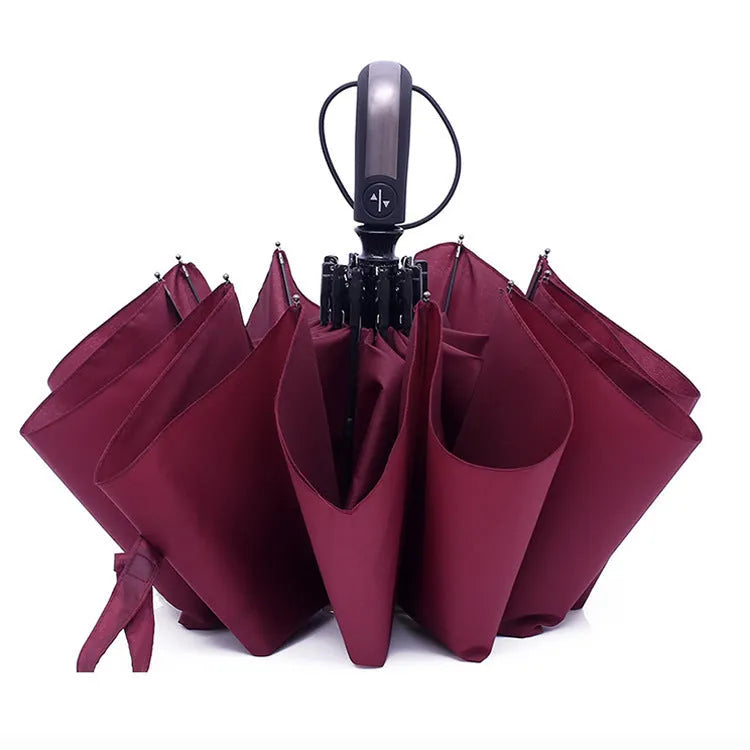 Triple folding automatic advertising umbrella with steel frame in black, navy blue or wine red colours