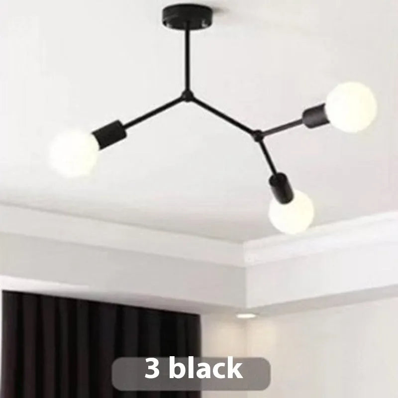 Nordic style iron chandelier ceiling lamp with multiple arms in black or white finish.