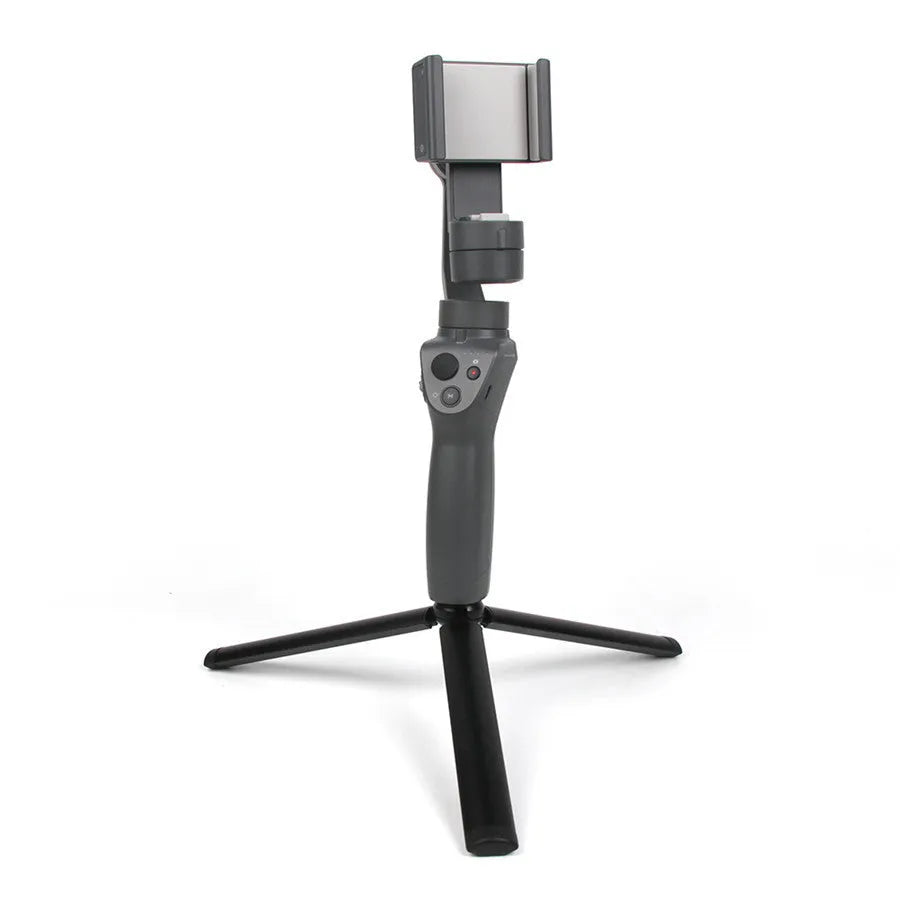 Black aluminium alloy mobile phone tripod stabiliser compatible with iPhone handheld photography accessory
