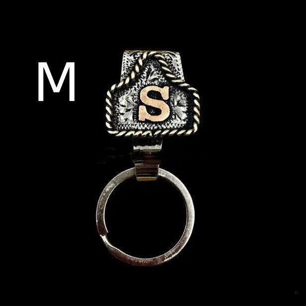 Metal cow tag belt key holder with keychain attachment in various colour options