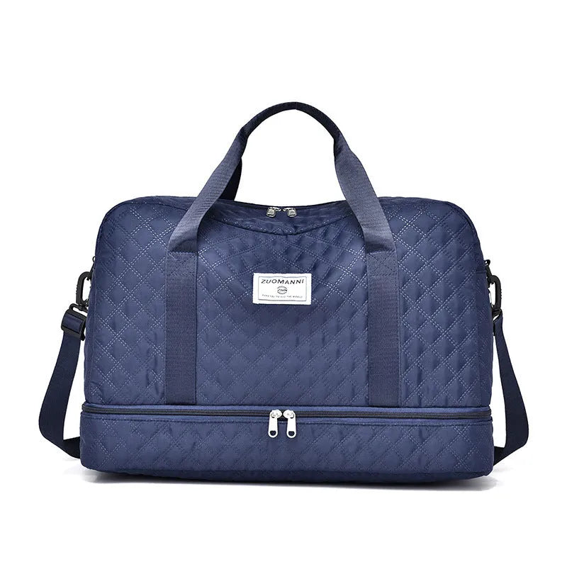 Oxford cloth travel bag with 36-55 litre capacity for leisure trips and buggy use in solid colour options
