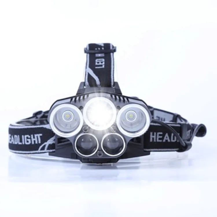Black outdoor camping head-mounted torch with LED light for 300-500 metre range