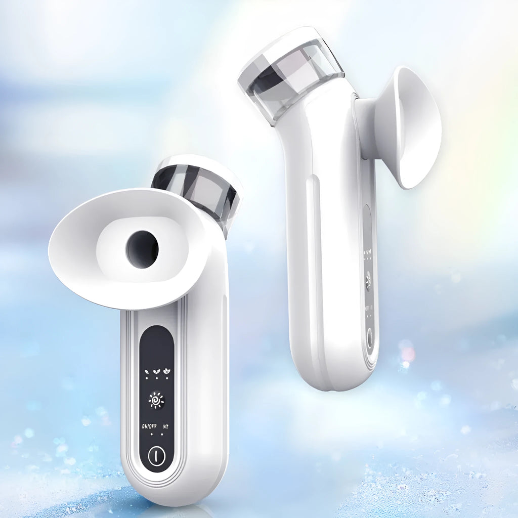White portable rechargeable eye massager device with hot compress function and included eye mask
