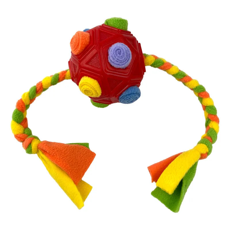 Colourful silicone dog snuffle ball puzzle toy for IQ training and slow feeding.