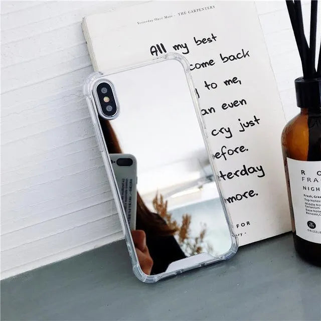 Mirror finish TPU protective case shown on iPhone with colour options displayed.