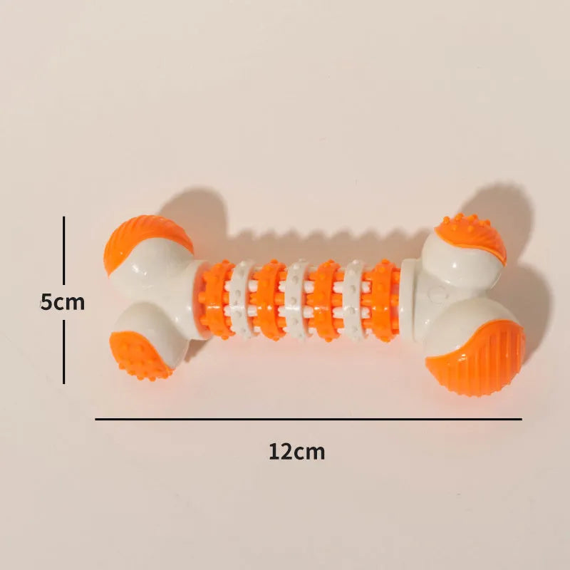 Blue bone-shaped rubber dog toy for small breeds with a treat holder in the centre