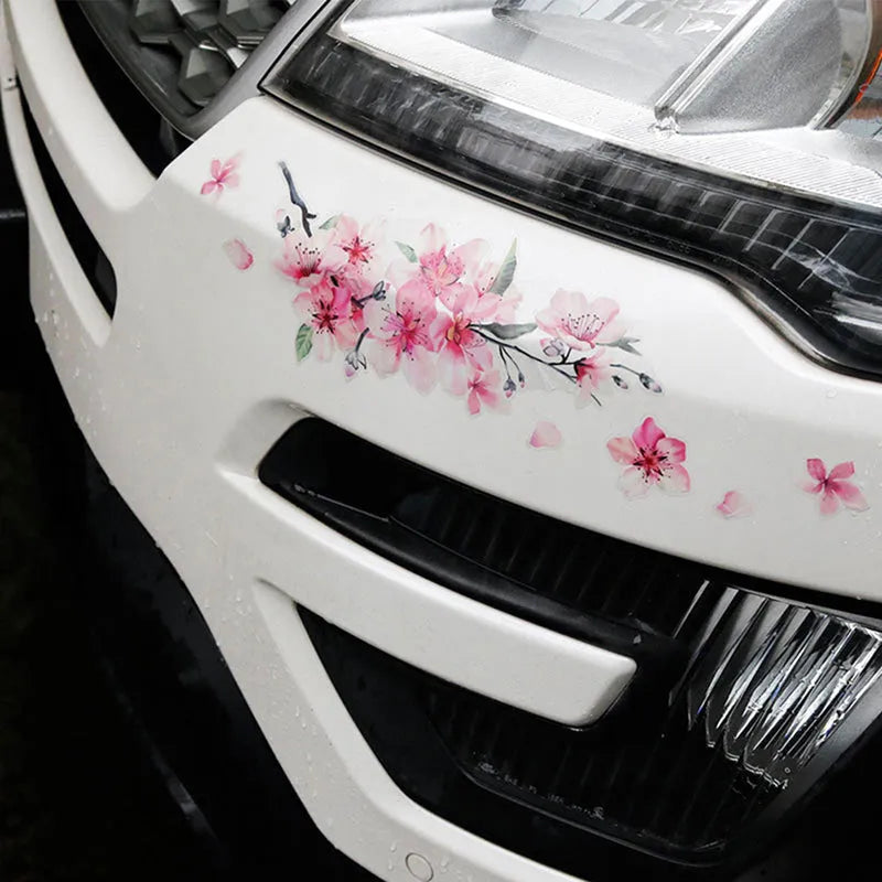 Cherry blossom flower pattern car sticker on vehicle window showing two size options