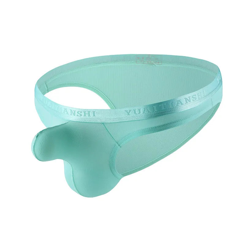 Men's thin solid colour low waist nylon underwear shown in multiple colour options.