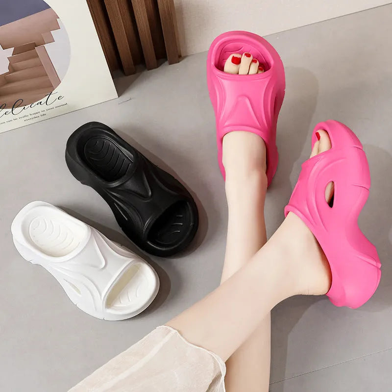 Super thick-soled EVA slippers for women in white black rose red colours